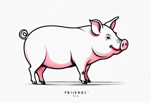 simple drawing of piglet or pig with text: "Friends. Not Food" included.
draw with very thin lines and no shading tattoo idea