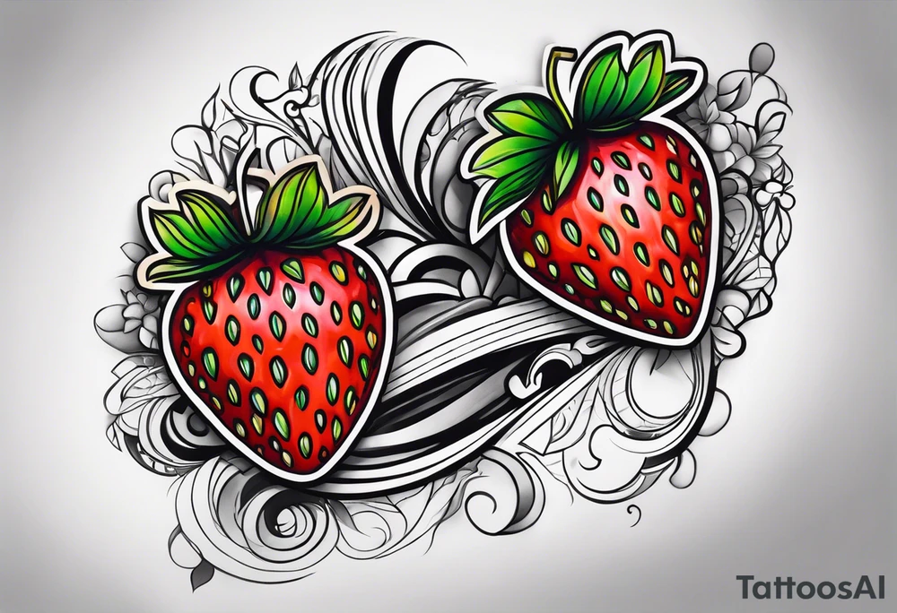 Single Strawberry new school tattoo idea