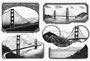 Golden Gate Bridge with fog rolling in with Marin hills in the background tattoo idea