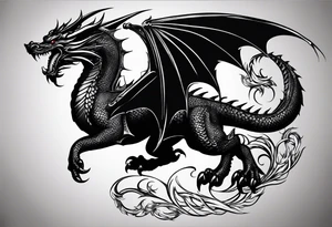 A medieval and powerful black dragon, flinging with a medieval and powerful black dragon. tattoo idea