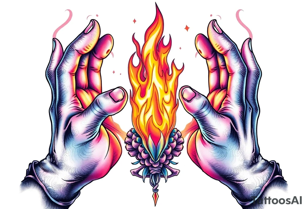Fire between hands tattoo idea