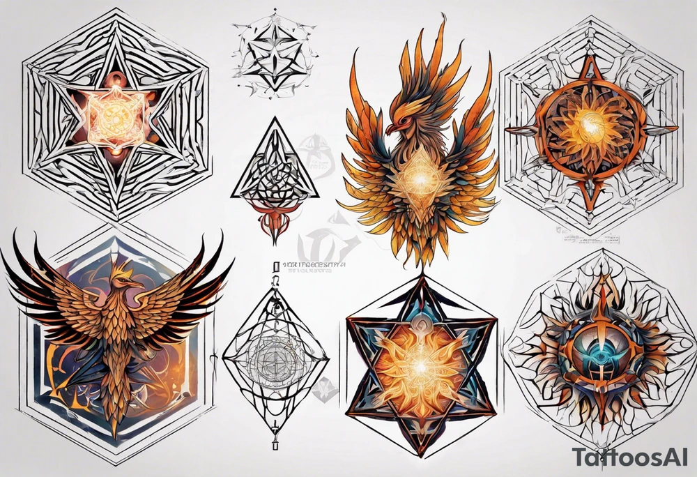 sacred geometry Metatron's cube with phoenix tattoo idea