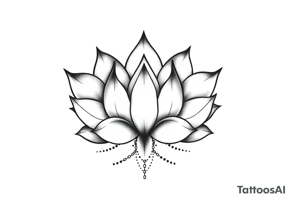Lotus flower with dotwork chains tattoo idea