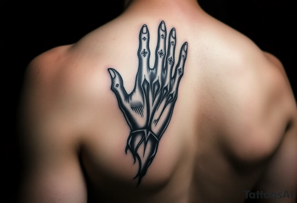 Design a hand tattoo based on dark romance tattoo idea