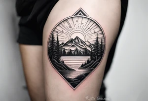 straight line -  represents overcoming challenges & strength - mountains, waves with a little sunshine tattoo idea