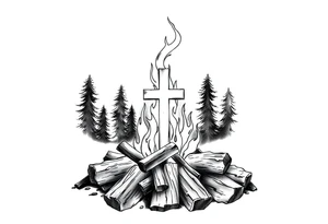 Campfire with cross hidden in the flames include the great outdoors and night sky make sure cross doesn't look like it is on fire tattoo idea