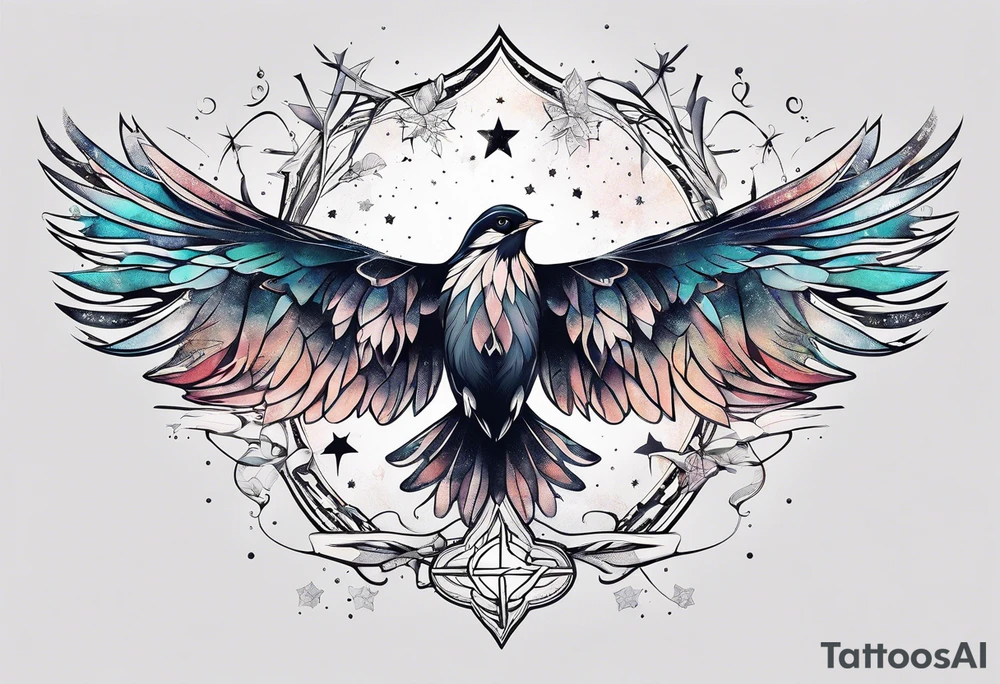 Constellation, bird wing , animal  snow , cross tattoo idea