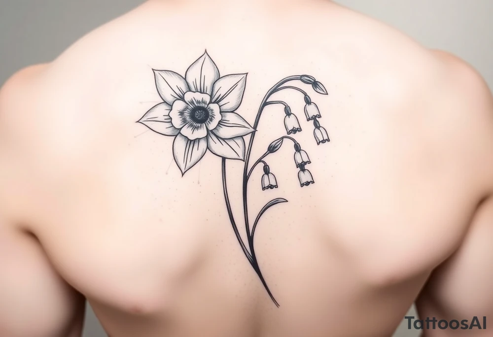 Daffodil Daisy and lily of the valley intertwined tattoo idea