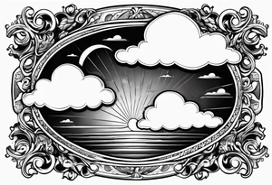 clouds jacobean swirl frame vignette tattoo idea