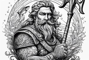 Scuba diver holding a trident of Poseidon tattoo idea