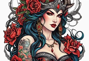 a profile of the demon goddess lilith holding a serpent tattoo idea