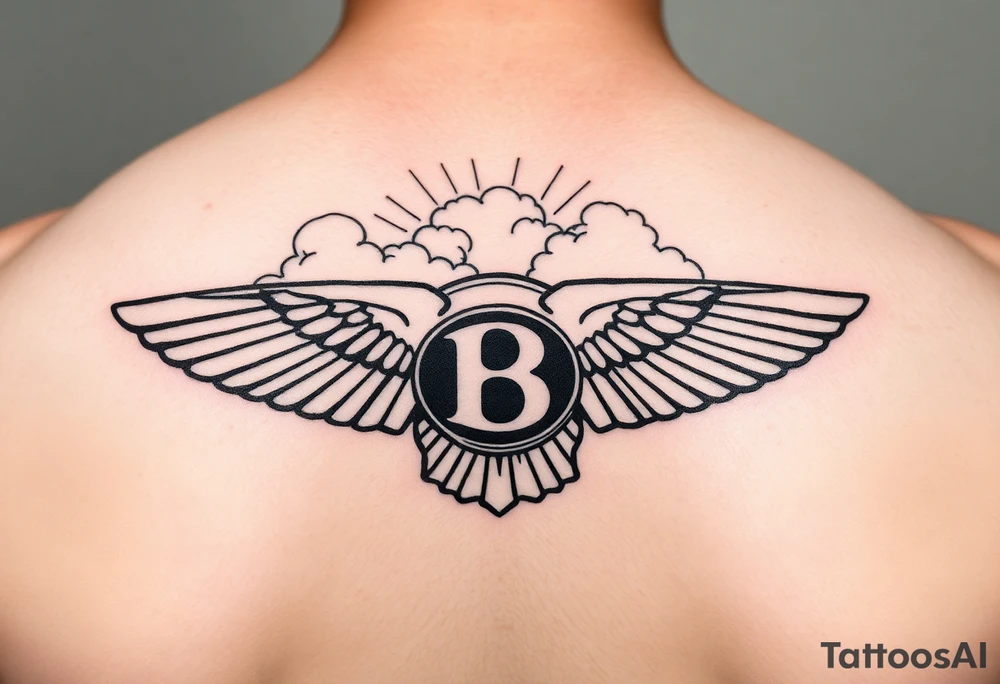 The Bentley symbol.with clouds in the background rays of light through sky tattoo idea