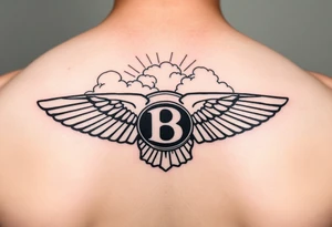 The Bentley symbol.with clouds in the background rays of light through sky tattoo idea