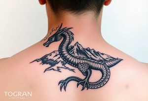 powerfull dacian draco wih mountain Paring Petrosani in the background tattoo idea