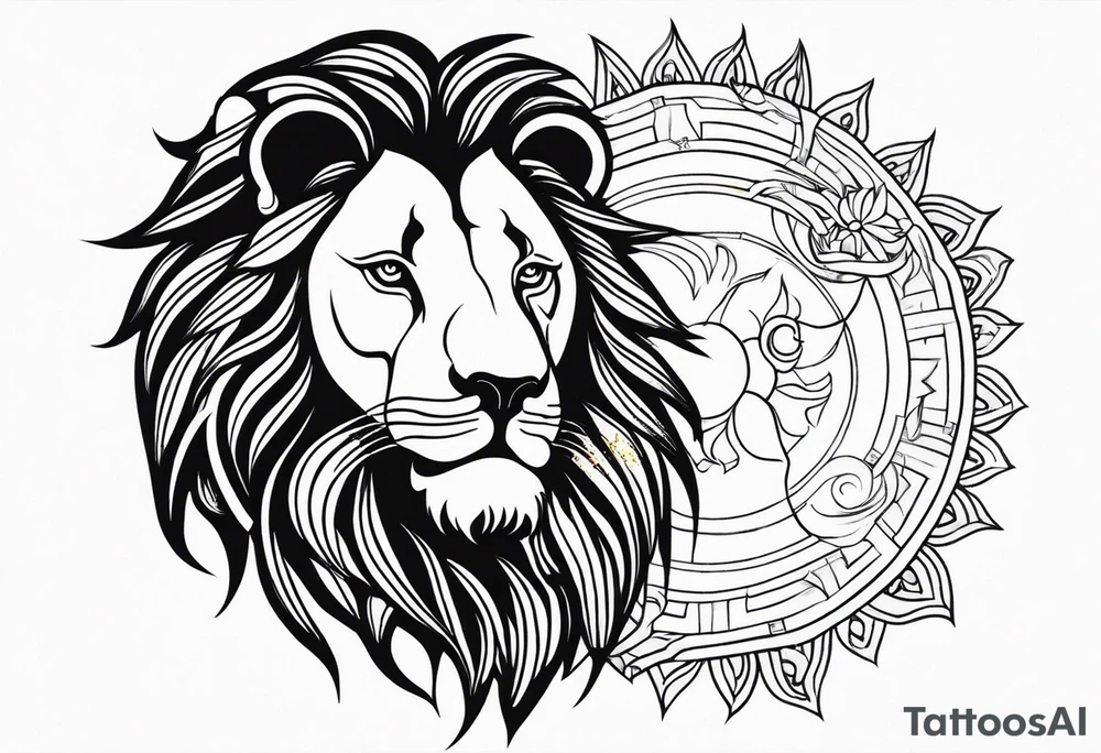 25cm lion and sun most black for covering tattoo idea