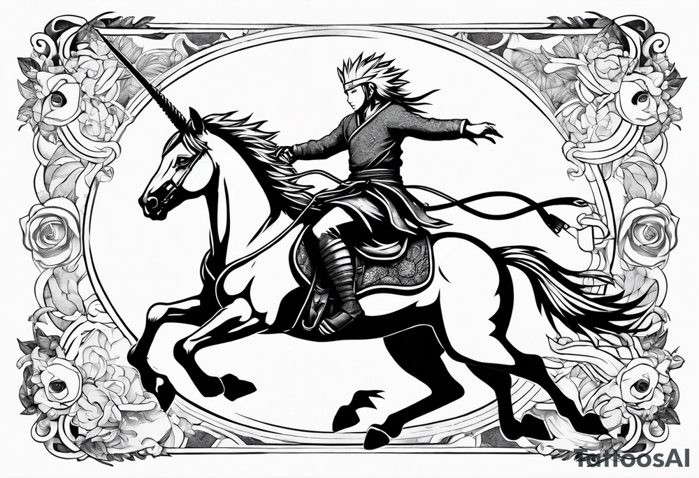 naruto riding a unicorn tattoo idea