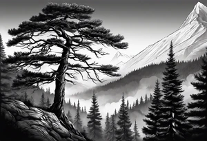 Full back tattoo ancient pine tree Forrest tattoo idea