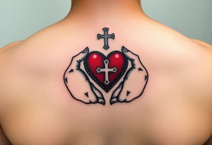claddagh with hands holding a red heart with 
a celtic cross tattoo idea