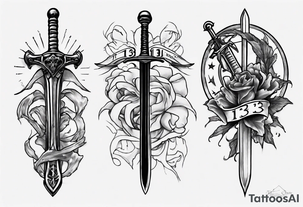memorial tattoo using "13" and a sword tattoo idea