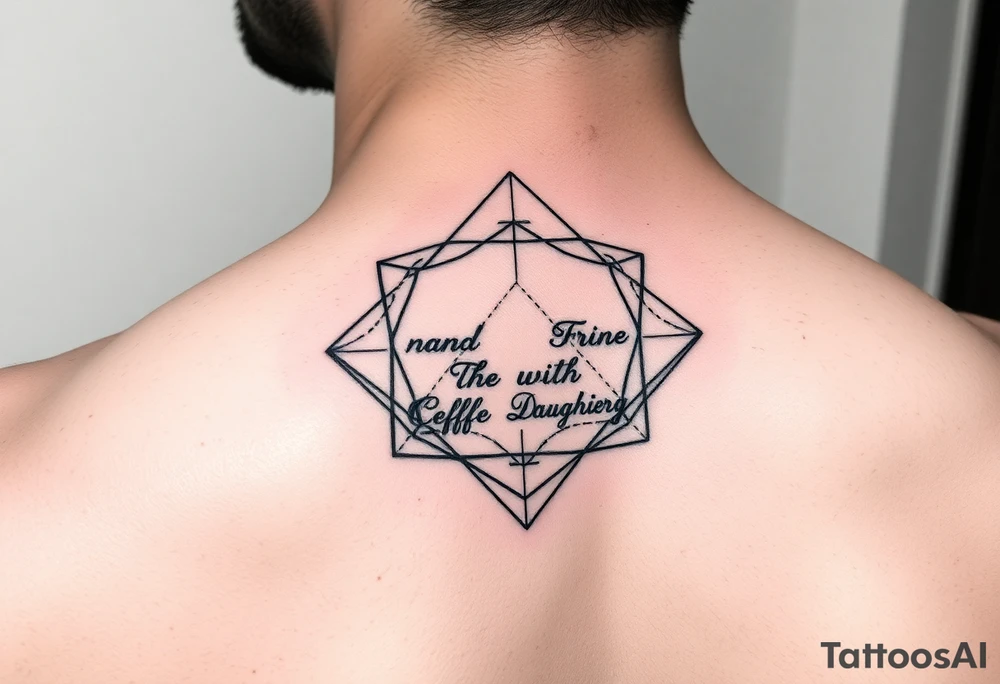 I want a tattoo for located on my left pectorial muscle that symbolizes the fact that I have a stent in how important my wife and two kids are to me. I want the geometric design to resemble a stent with the names of my two daughters and wife interconnectedly tattoo idea