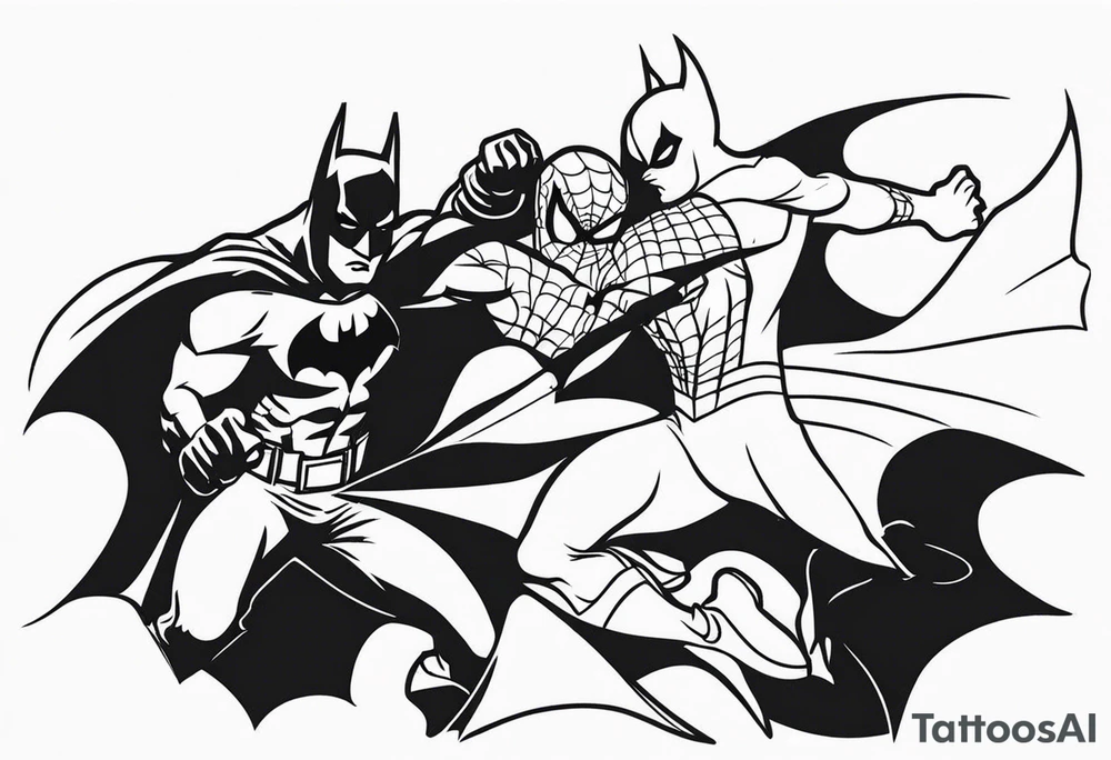 batman fighting spiderman tattoo idea