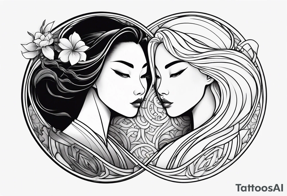 Mulan split face yin & yang tattoo idea