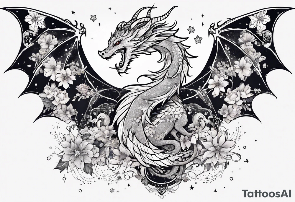 Constellation, wing , snow , cross , dragon female japan kawaii , flower tattoo idea