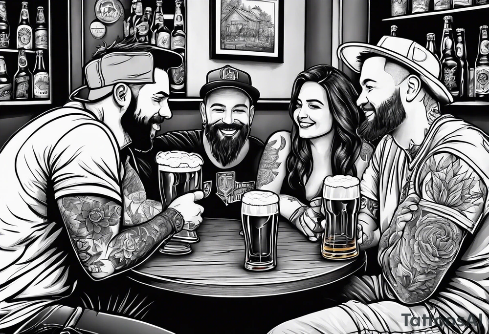 friends drinking beers tattoo idea
