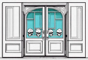 skull behind doors tattoo idea