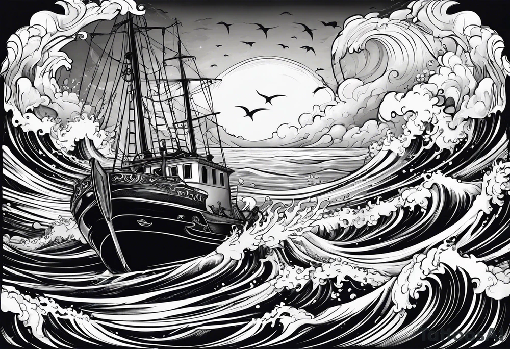 stormy sea, I am lonely and irresistible as a sea element tattoo idea