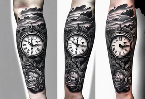 forearm sleeve, clock, stairs tattoo idea