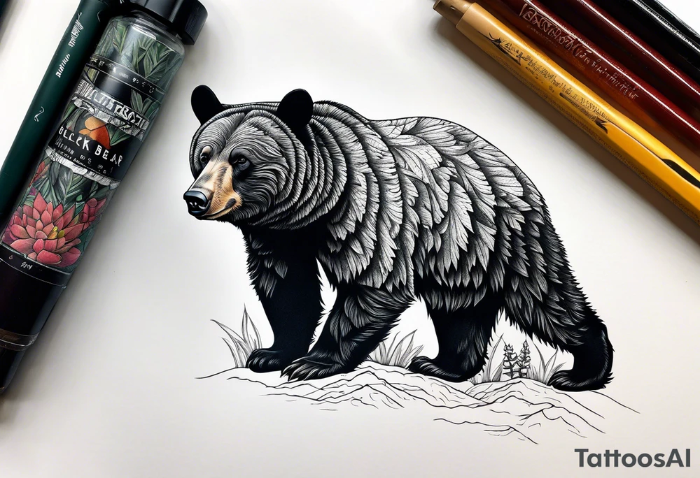 black bear mountain forest tattoo idea
