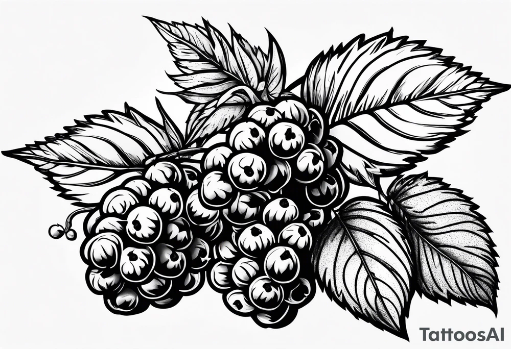 a long raspberry branch with lots of leaves and no shading tattoo idea