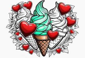 mint chocolate chip ice cream cone with small red heart on it somewhere. tattoo idea