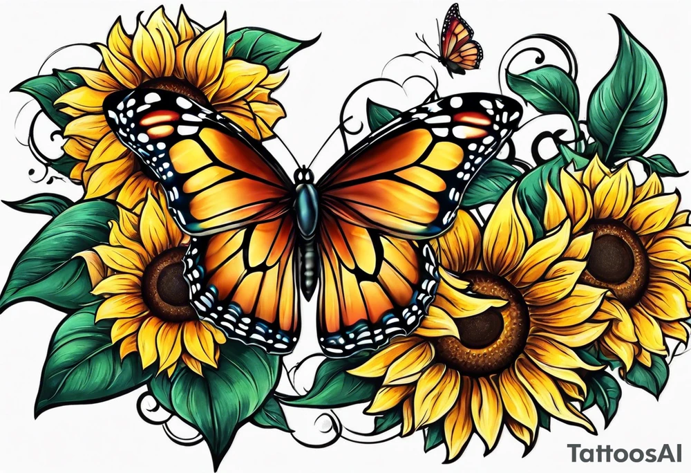 Butterflies and sunflower tattoo idea