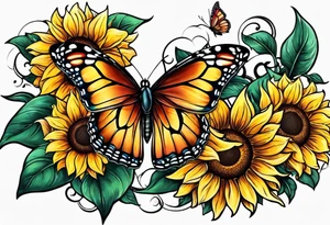 Butterflies and sunflower tattoo idea
