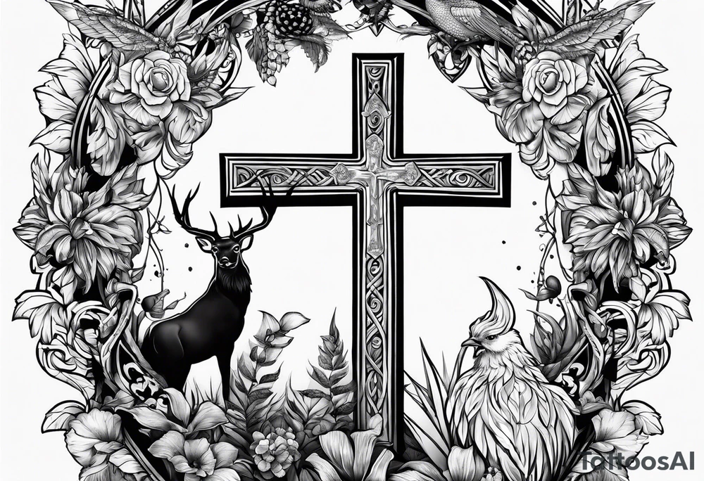 Wildlife theme and background with a Christian cross tattoo idea Wildlife theme and background with a Christian cross tattoo idea
