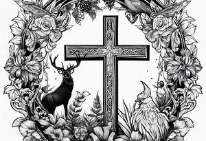 Wildlife theme and background with a Christian cross tattoo idea