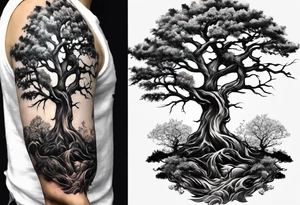 Tree with deep roots, full sleeve tattoo idea