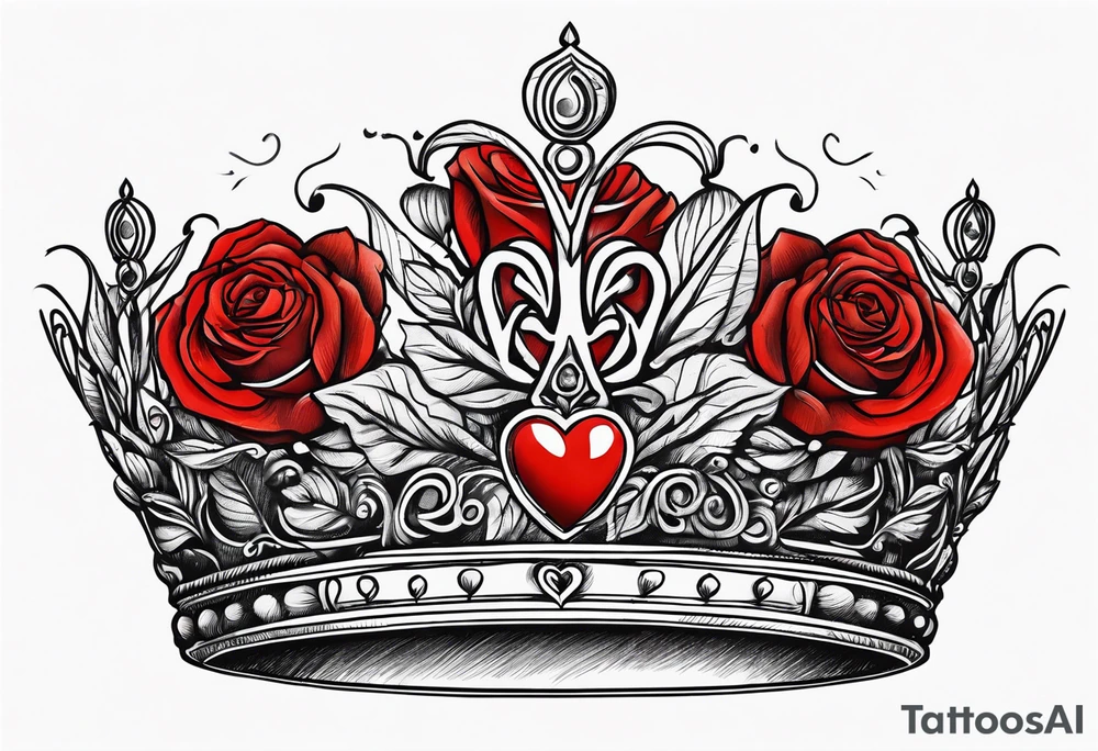 the red rose queen's crown with a heart tattoo idea
