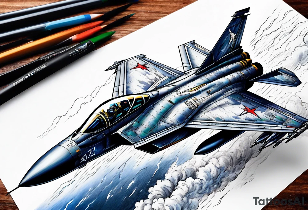 Fighter jet in a storm tattoo idea