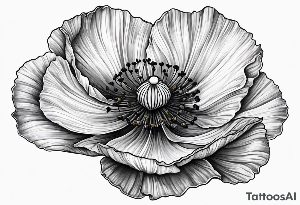 Long red poppy flower tattoo idea