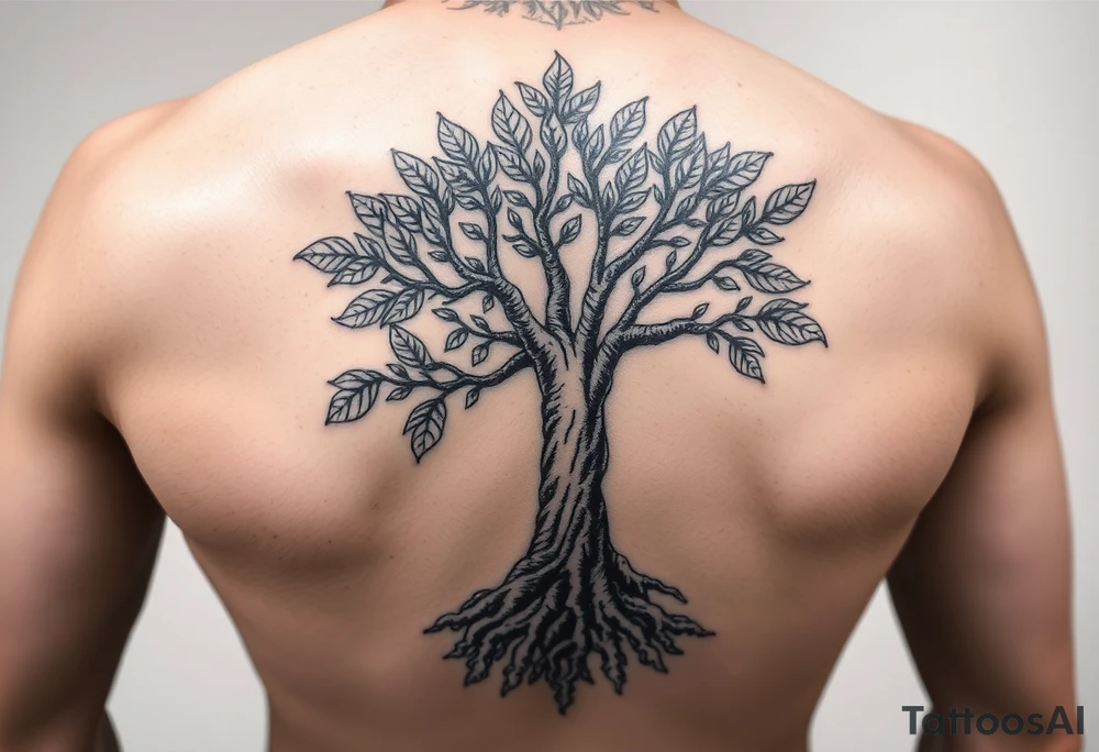 Tree of life lots of leaves with expansive roots 
Vintage looking tattoo idea