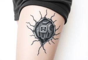 A wound revealing a robotic inside under the skin tattoo idea
