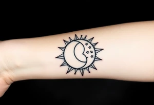 celestial sun and moon embrace with constellation patterns tattoo idea