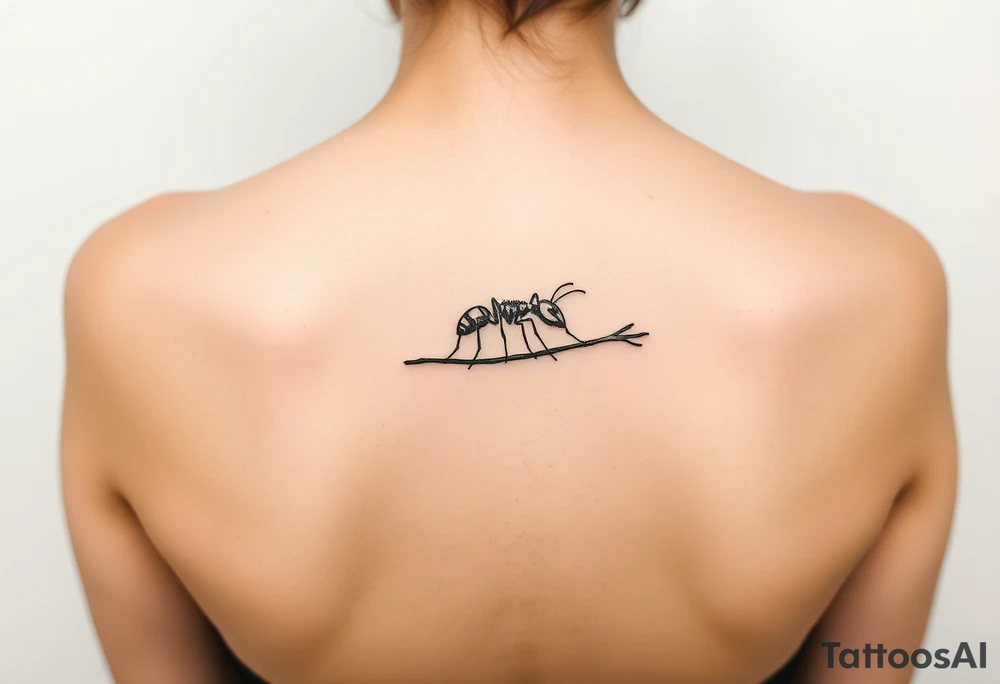ant on a tree branch tattoo idea