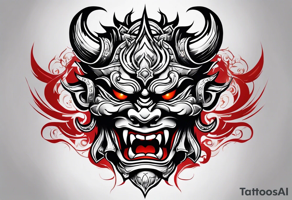 Protection against evil Oni mask tattoo idea