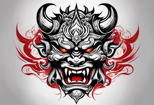 Protection against evil Oni mask tattoo idea