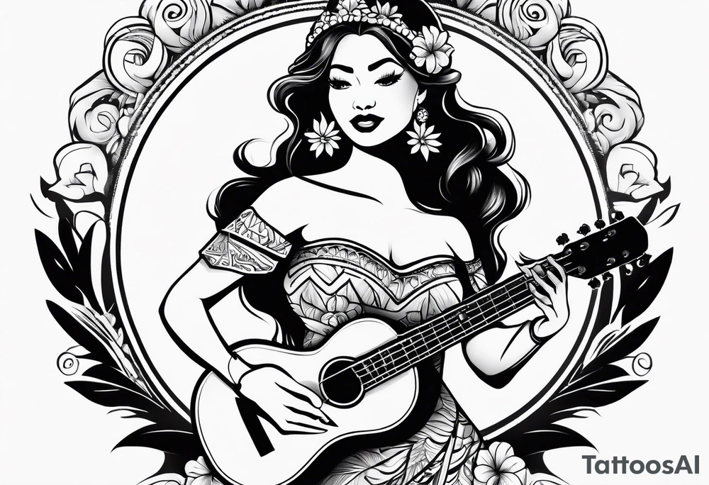 hula girl who dance with ukulele tattoo idea