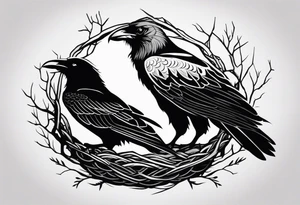 raven and osprey sharing nest tattoo idea